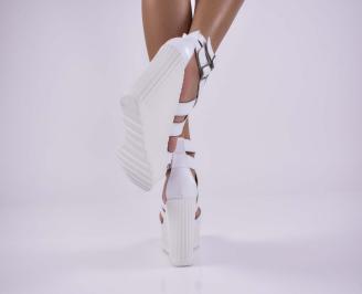 Дамски сандали естественна кожа на платформа  естествен хастар бели EOBUVKIBG 3