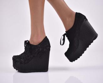 Дамски обувки на платформа текстил  естествен хастар с ортопедична стелка черни  EOBUVKIBG