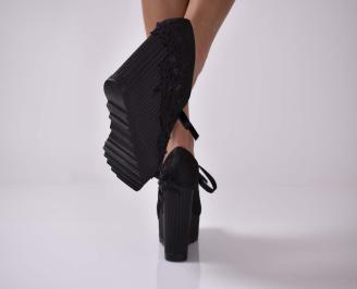 Дамски обувки на платформа текстил  естествен хастар с ортопедична стелка черни  EOBUVKIBG