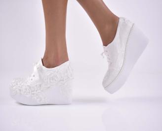 Дамски обувки на платформа текстил  с ортопедична стелка бели  EOBUVKIBG