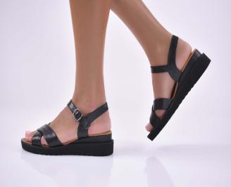 Дамски равни сандали естествена кожа  с ортопедична стелка черни EOBUVKIBG