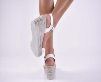 Дамски сандали естественна кожа на платформа  ортопедична стека естествен хастар бели EOBUVKIBG