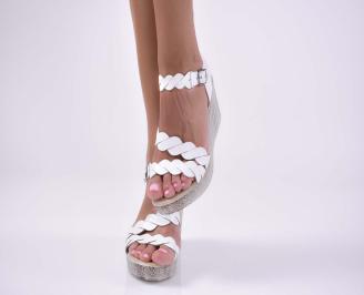 Дамски сандали естественна кожа на платформа  ортопедична стека естествен хастар бели EOBUVKIBG