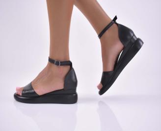Дамски равни сандали естествена кожа  с ортопедична стелка черни EOBUVKIBG