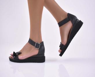 Дамски равни сандали естествена кожа  с ортопедична стелка естествен хастар черни  EOBUVKIBG