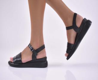 Дамски равни сандали естествена кожа  с ортопедична стелка естествен хастар черни  EOBUVKIBG