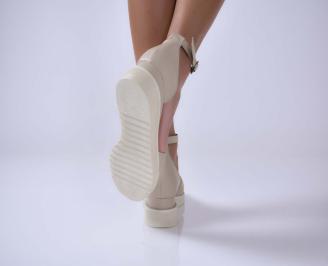 Дамски равни сандали естествена кожа  с ортопедична стелка естествен хастар бежови  EOBUVKIBG