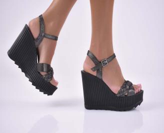 Дамски сандали естественна кожа на платформа  естествен хастар черни EOBUVKIBG