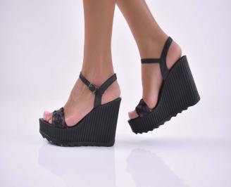 Дамски сандали естественна кожа на платформа  естествен хастар черни EOBUVKIBG