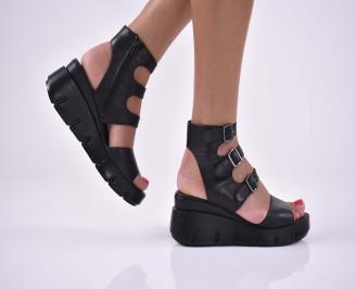 Дамски сандали естественна кожа на платформа ортопедична стелка  естествен хастар черни EOBUVKIBG