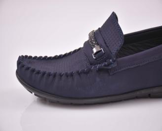 Мъжки спортно елегантни обувки естествен велур естествен хастар с ортопедична стелка сини EOBUVKIBG