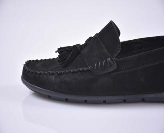 Мъжки спортно елегантни обувки естествен велур естествен хастар с ортопедична стелка черни EOBUVKIBG