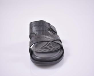 Мъжки чехли  естествена кожа с ортопедична стелка черни EOBUVKIBG