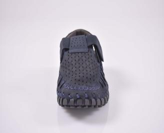 Мъжки сандали естествен набук с ортопедична стелка сини EOBUVKIBG