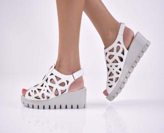 Дамски сандали естественна кожа на платформа  естествен хастар бели EOBUVKIBG