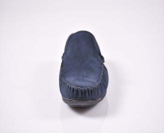 Мъжки спортно елегантни обувки тип мокасини естествена кожа естествен хастар ортопедична стелка сини EOBUVKIBG