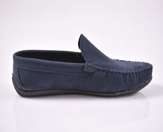 Мъжки спортно елегантни обувки тип мокасини естествена кожа естествен хастар ортопедична стелка сини EOBUVKIBG 3