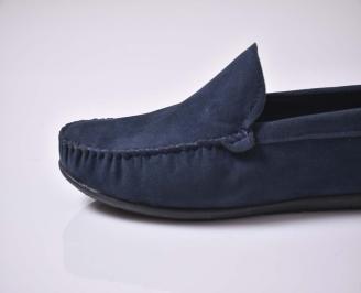 Мъжки спортно елегантни обувки тип мокасини естествена кожа естествен хастар ортопедична стелка сини EOBUVKIBG
