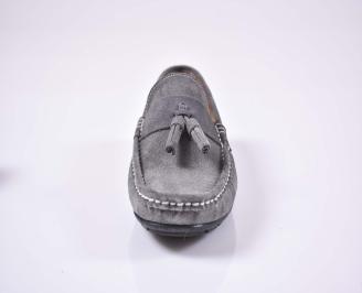 Мъжки спортно елегантни обувки тип мокасини естествена кожа естествен хастар с ортопедична стелка сиви EOBUVKIBG