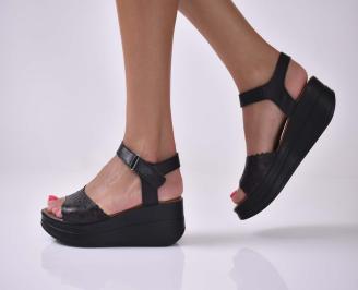 Дамски сандали естественна кожа на платформа ортопедична стелка  черни EOBUVKIBG