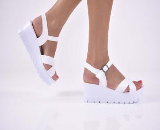 Дамски сандали естественна кожа на платформа ортопедична стелка бели EOBUVKIBG