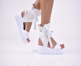 Дамски сандали естественна кожа на платформа ортопедична стелка бели EOBUVKIBG