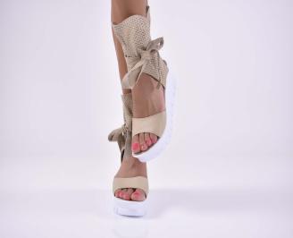 Дамски сандали естественна кожа на платформа ортопедична стелка бежови EOBUVKIBG