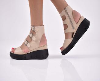 Дамски сандали естественна кожа на платформа ортопедична стелка бежови EOBUVKIBG