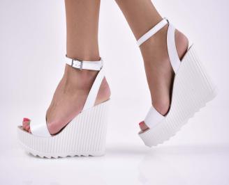 Дамски сандали естественна кожа на платформа ортопедична стелка  бели EOBUVKIBG