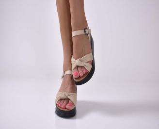 Дамски сандали естественна кожа на платформа ортопедична стелка  бежов EOBUVKIBG