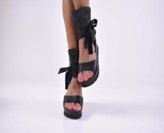 Дамски сандали естественна кожа на платформа ортопедична стелка естествен хастар черни EOBUVKIBG