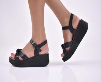 Дамски сандали естественна кожа на платформа ортопедична стелка черни EOBUVKIBG