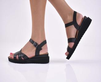 Дамски сандали естественна кожа на платформа ортопедична стелка черни EOBUVKIBG
