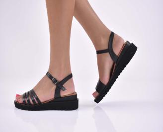 Дамски сандали естественна кожа на платформа ортопедична стелка естествен хастар черни EOBUVKIBG