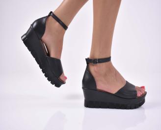 Дамски сандали на платформа  естественна кожа ортопедична стелка  черни EOBUVKIBG