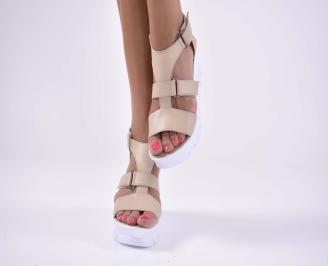 Дамски сандали  на платформа естественна кожа ортопедична стелка  бежови EOBUVKIBG
