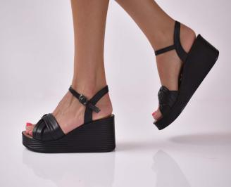 Дамски сандали естественна кожа ортопедична стелка на платформа черни EOBUVKIBG