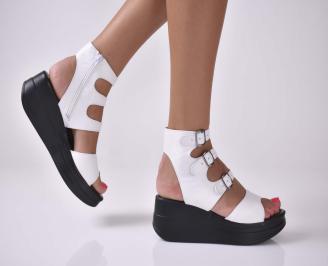 Дамски сандали  на платформа естественна кожа  ортопедична стелка бели EOBUVKIBG