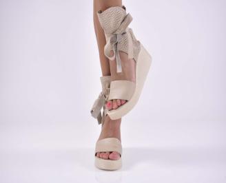 Дамски сандали естествена кожа ортопедична стелка  естествен хастар бежово EOBUVKIBG