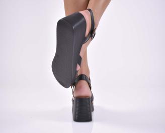 Дамски сандали  на платформа естествена кожа ортопедична стелка черни EOBUVKIBG