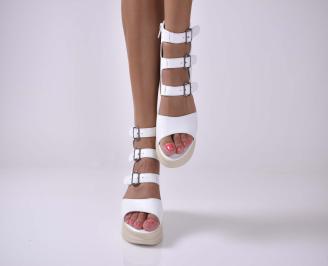 Дамски сандали  на платформа естествена кожа  ортопедична стелка бели EOBUVKIBG