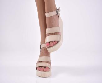 Дамски сандали на платформа естествена кожа ортопедична стелка бежови EOBUVKIBG
