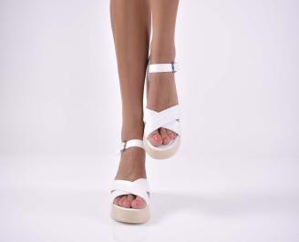 Дамски сандали на платформа естествена кожа ортопедична стелка бели EOBUVKIBG