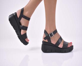 Дамски сандали на платформа естествена кожа ортопедична стелка черни EOBUVKIBG