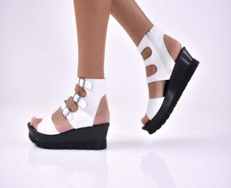 Дамски сандали на платформа естествена кожа ортопедична стелка бели EOBUVKIBG