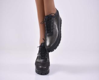 Дамски обувки на платформа естествена кожа естествен хастар с ортопедична стелка черни EOBUVKIBG