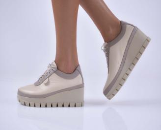 Дамски обувки на платформа естествена кожа естествен хастар с ортопедична стелка бежови EOBUVKIBG