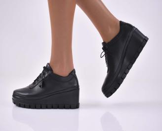 Дамски обувки на платформа естествена кожа естествен хастар с ортопедична стелка черни EOBUVKIBG