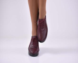 Дамски равни обувки естествена кожа с ортопедична стелка бордо EOBUVKIBG