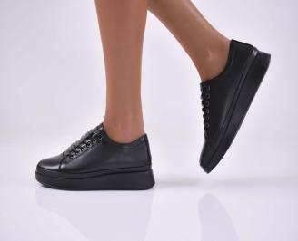 Дамски сникърси  обувки естествена кожа с ортопедична стелка черни EOBUVKIBG